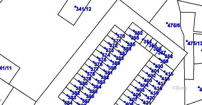 Parcela st. 374 v KÚ Rapotín, Katastrální mapa