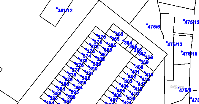 Parcela st. 387 v KÚ Rapotín, Katastrální mapa