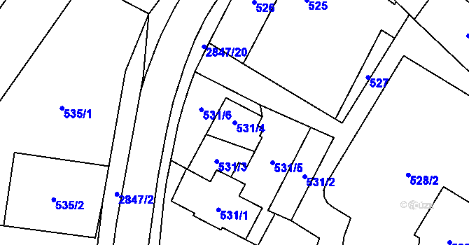 Parcela st. 531/4 v KÚ Rapotín, Katastrální mapa
