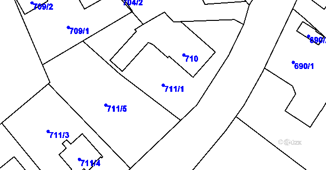 Parcela st. 711/1 v KÚ Rapotín, Katastrální mapa
