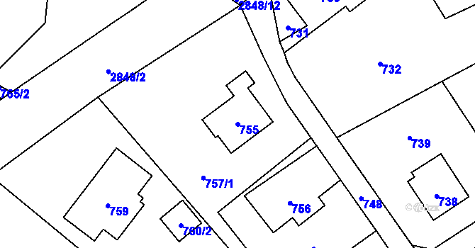 Parcela st. 755 v KÚ Rapotín, Katastrální mapa