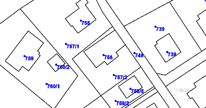 Parcela st. 756 v KÚ Rapotín, Katastrální mapa