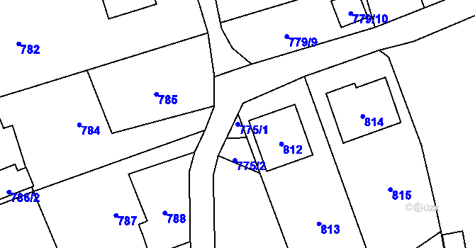 Parcela st. 775/1 v KÚ Rapotín, Katastrální mapa