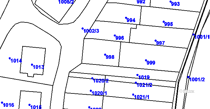 Parcela st. 998 v KÚ Rapotín, Katastrální mapa
