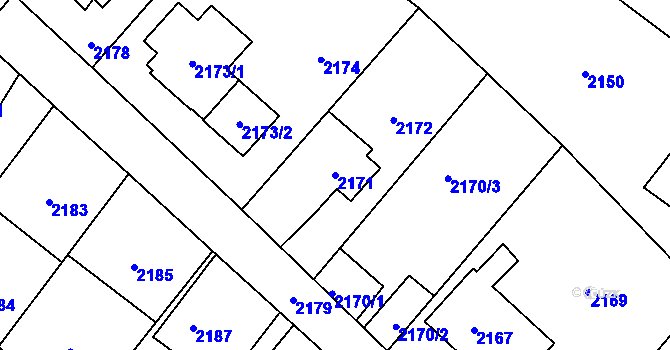 Parcela st. 2171 v KÚ Rapotín, Katastrální mapa