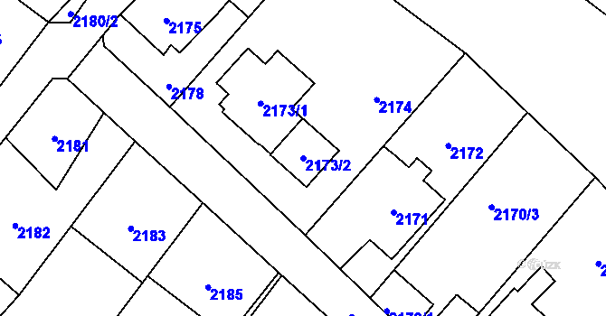 Parcela st. 2173/2 v KÚ Rapotín, Katastrální mapa