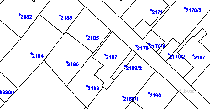 Parcela st. 2187 v KÚ Rapotín, Katastrální mapa