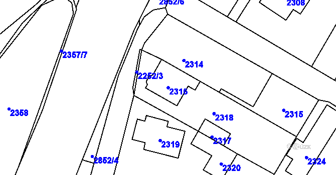 Parcela st. 2316 v KÚ Rapotín, Katastrální mapa