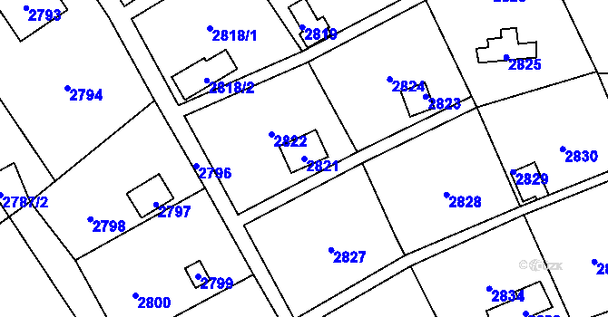 Parcela st. 2821 v KÚ Rapotín, Katastrální mapa