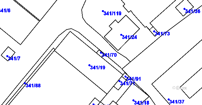 Parcela st. 341/70 v KÚ Rapotín, Katastrální mapa