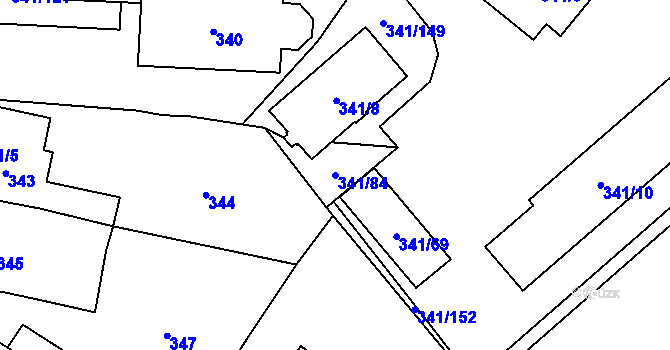Parcela st. 341/84 v KÚ Rapotín, Katastrální mapa