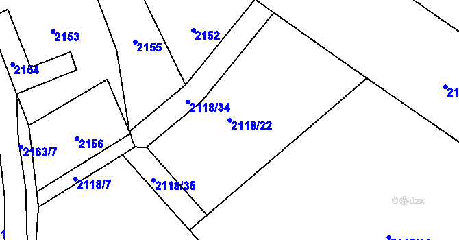 Parcela st. 2118/22 v KÚ Rapotín, Katastrální mapa
