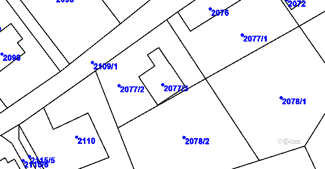 Parcela st. 2077/3 v KÚ Rapotín, Katastrální mapa