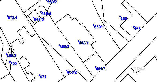 Parcela st. 668/1 v KÚ Rapotín, Katastrální mapa
