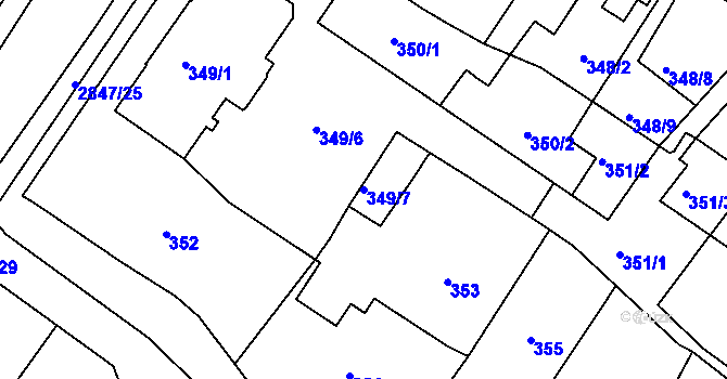 Parcela st. 349/7 v KÚ Rapotín, Katastrální mapa