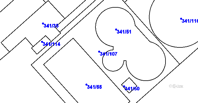 Parcela st. 341/107 v KÚ Rapotín, Katastrální mapa
