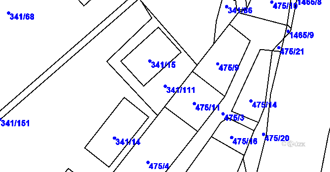 Parcela st. 341/111 v KÚ Rapotín, Katastrální mapa