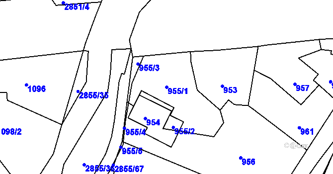 Parcela st. 955/1 v KÚ Rapotín, Katastrální mapa