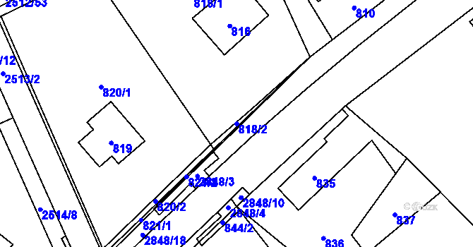 Parcela st. 818/2 v KÚ Rapotín, Katastrální mapa