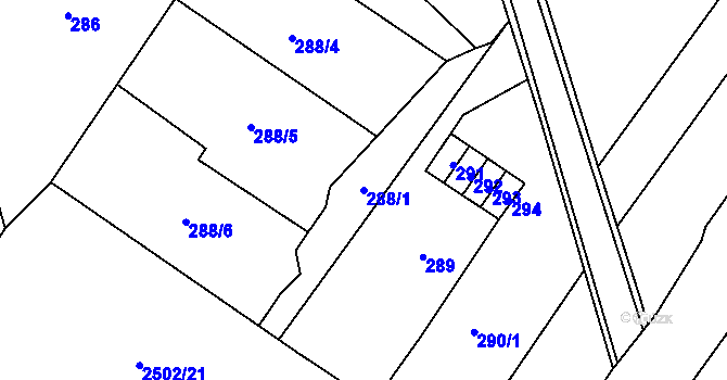 Parcela st. 288/1 v KÚ Rapotín, Katastrální mapa