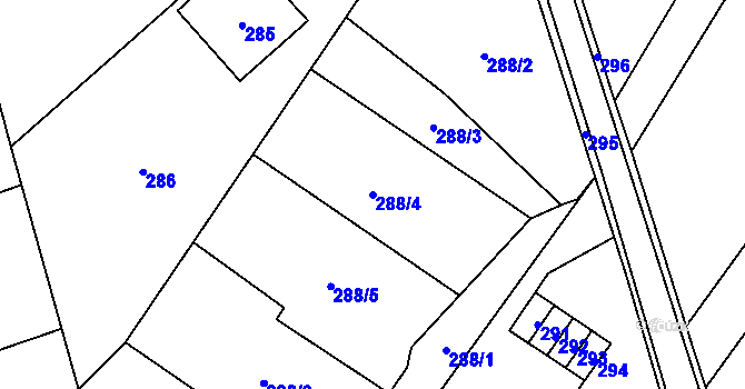 Parcela st. 288/4 v KÚ Rapotín, Katastrální mapa