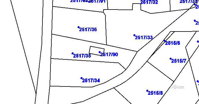 Parcela st. 2517/90 v KÚ Rapotín, Katastrální mapa