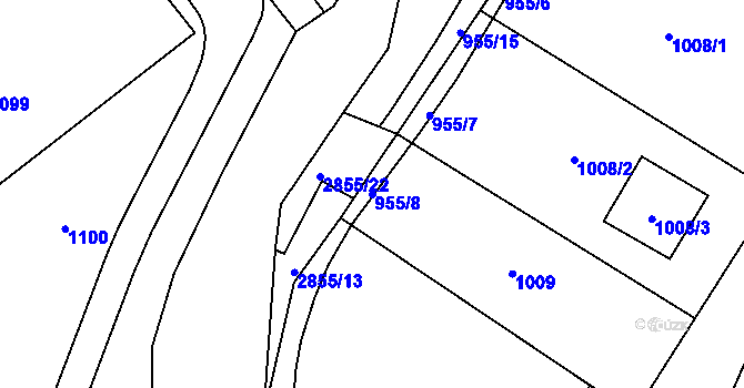 Parcela st. 955/8 v KÚ Rapotín, Katastrální mapa