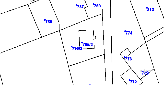 Parcela st. 795/3 v KÚ Rapotín, Katastrální mapa