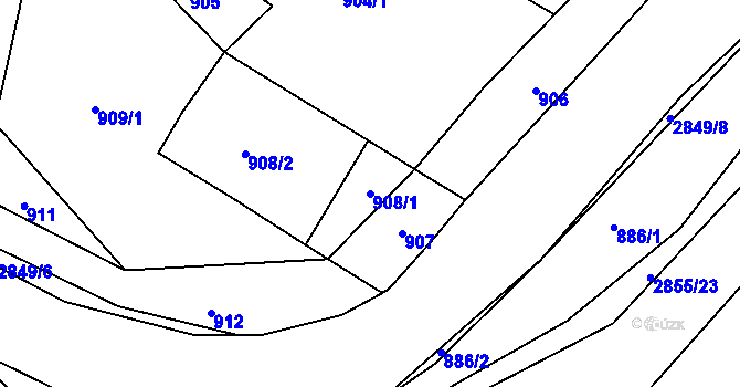 Parcela st. 908/1 v KÚ Rapotín, Katastrální mapa