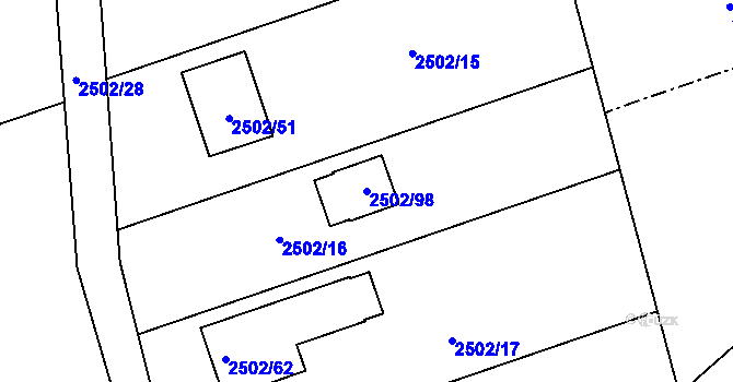 Parcela st. 2502/98 v KÚ Rapotín, Katastrální mapa