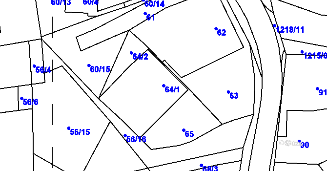 Parcela st. 64/1 v KÚ Rapšach, Katastrální mapa