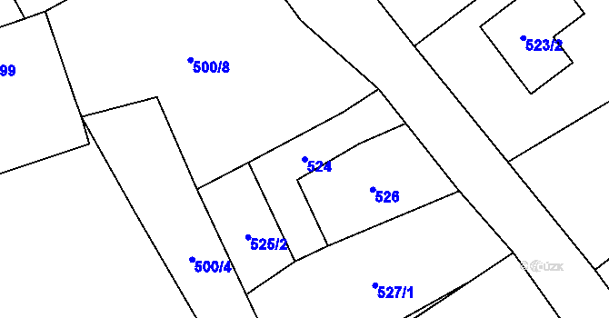 Parcela st. 524 v KÚ Rapšach, Katastrální mapa