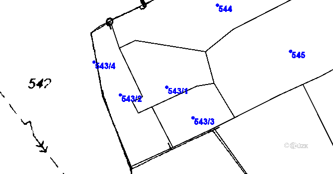 Parcela st. 543/1 v KÚ Rapšach, Katastrální mapa