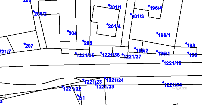 Parcela st. 1221/36 v KÚ Rapšach, Katastrální mapa