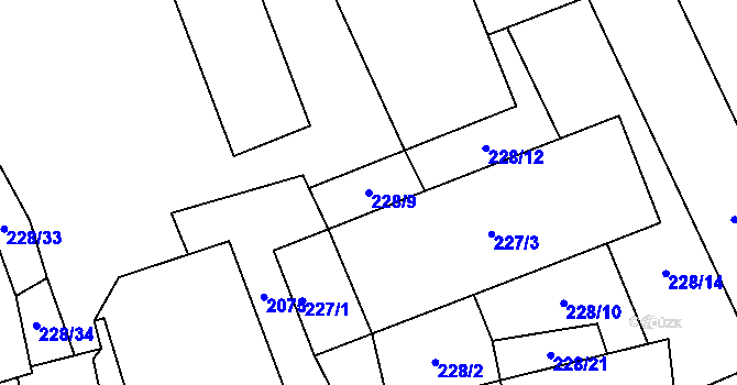 Parcela st. 228/9 v KÚ Rapšach, Katastrální mapa
