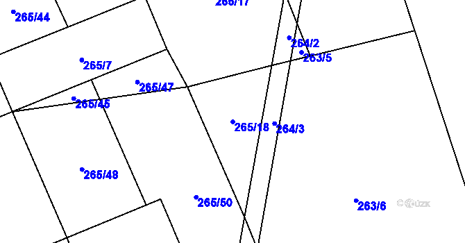 Parcela st. 265/18 v KÚ Rapšach, Katastrální mapa