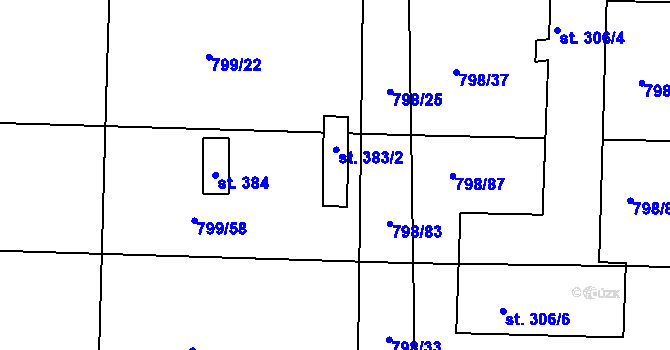 Parcela st. 383/2 v KÚ Rasošky, Katastrální mapa