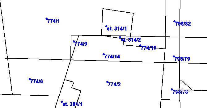 Parcela st. 774/14 v KÚ Rasošky, Katastrální mapa