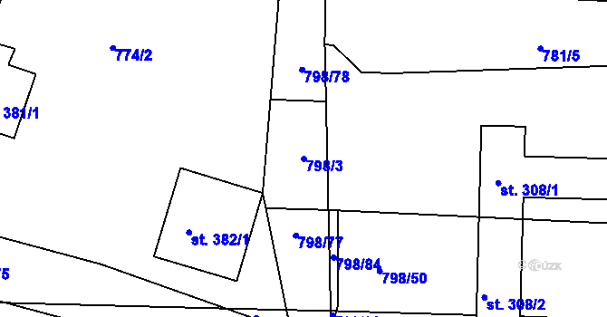 Parcela st. 798/3 v KÚ Rasošky, Katastrální mapa