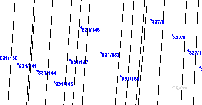 Parcela st. 831/152 v KÚ Rasošky, Katastrální mapa