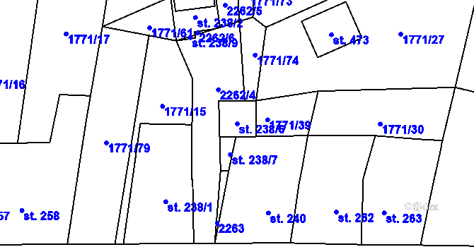 Parcela st. 238/6 v KÚ Rasošky, Katastrální mapa