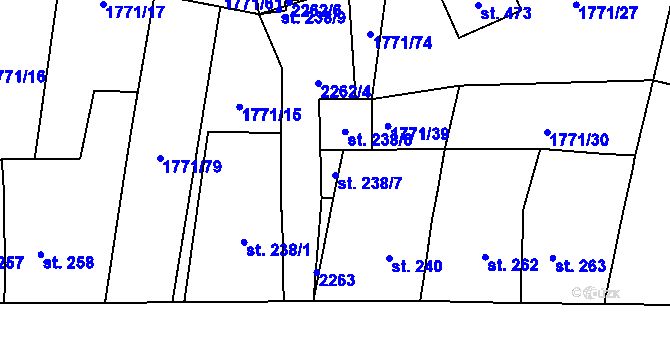Parcela st. 238/7 v KÚ Rasošky, Katastrální mapa