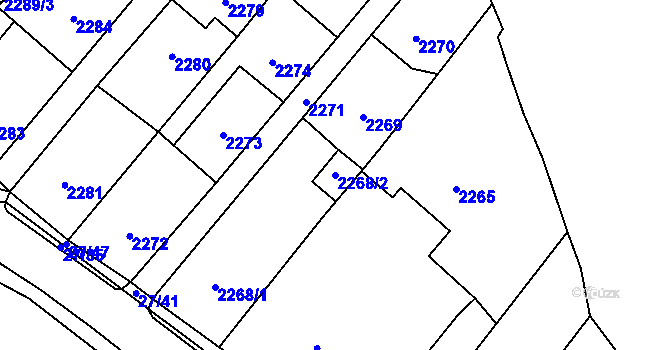 Parcela st. 2268/2 v KÚ Raspenava, Katastrální mapa