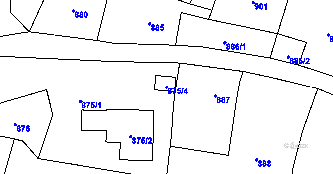 Parcela st. 875/4 v KÚ Raspenava, Katastrální mapa