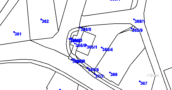 Parcela st. 365/1 v KÚ Raspenava, Katastrální mapa