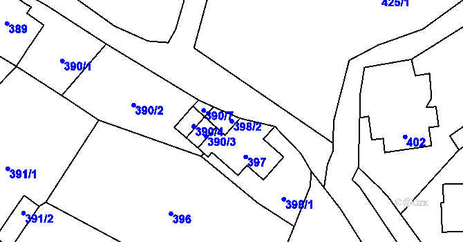 Parcela st. 398/2 v KÚ Raspenava, Katastrální mapa