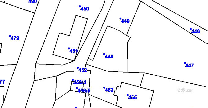 Parcela st. 448 v KÚ Raspenava, Katastrální mapa