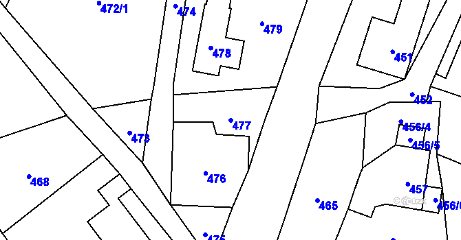 Parcela st. 477 v KÚ Raspenava, Katastrální mapa