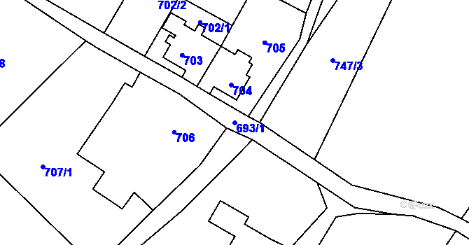 Parcela st. 693/1 v KÚ Raspenava, Katastrální mapa