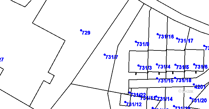 Parcela st. 731/7 v KÚ Raspenava, Katastrální mapa